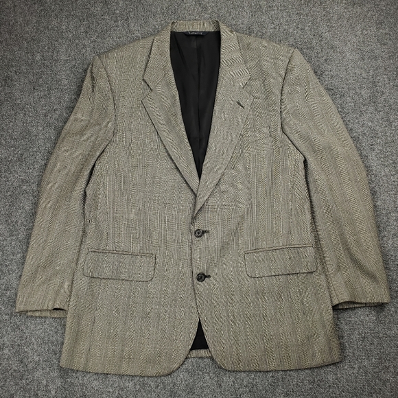 Vintage Burberry Blazer Mens 42R Houndstooth Wool Dark Academia Formal Luxury